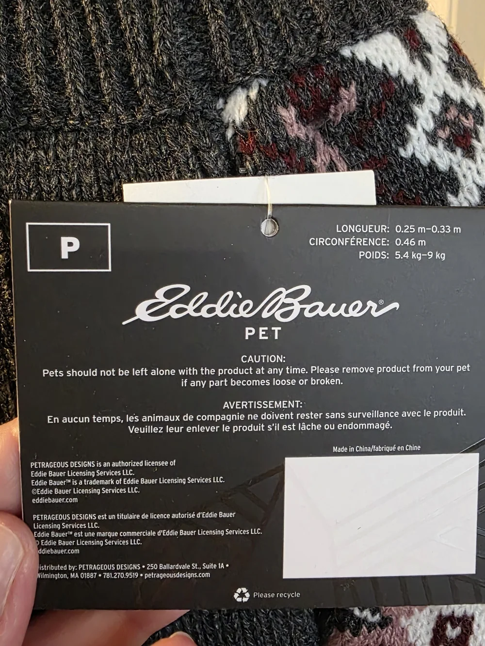 Eddie Bauer Fair Isle Dog Sweater - Charcoal & Mauve